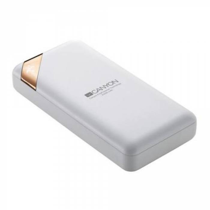 Baterie portabila Canyon Compact, 20000mAh, 2x USB, White