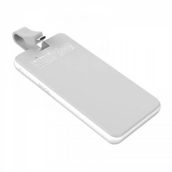 Baterie portabila Hame P1-TY1, 8000mAh, 1x USB, 1x USB-C, White