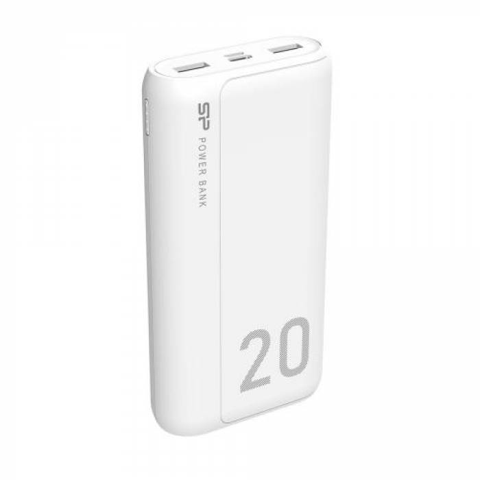 Baterie portabila Silicon Power GS15, 20000mAh, 2x USB 2.0, 1x microUSB, 1x USB-C, White