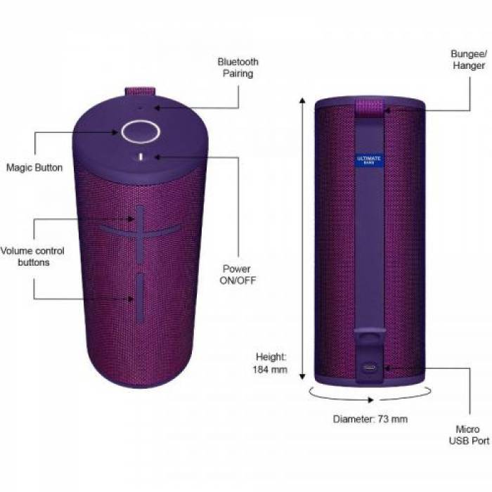 Boxa portabila Logitech Ultimate Ears BOOM 3, Ultraviolet Purple