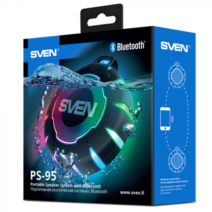 Boxa portabila SVEN PS-95 RGB, Bluetooth, Black