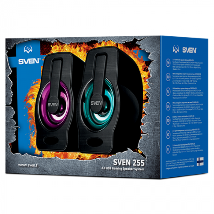 Boxe 2.0 SVEN 255 RGB, 6W, Black