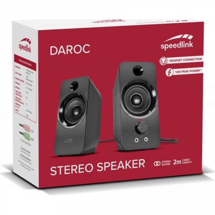 Boxe Speedlink DAROC Stereo, 3.5mm jack/USB, Black