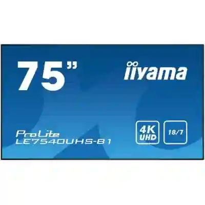 Business TV Iiyama ProLite Seria LE7540UHS-B1, 75inch, 3840x2160pixeli, Black