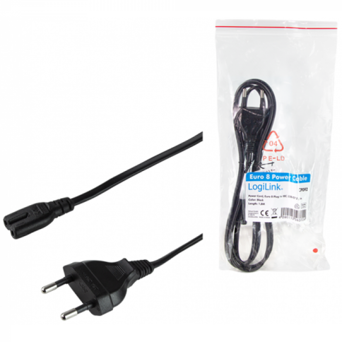 Cablu alimentare Logilink CP092, Euro Plug - C7, 1.8m, Black