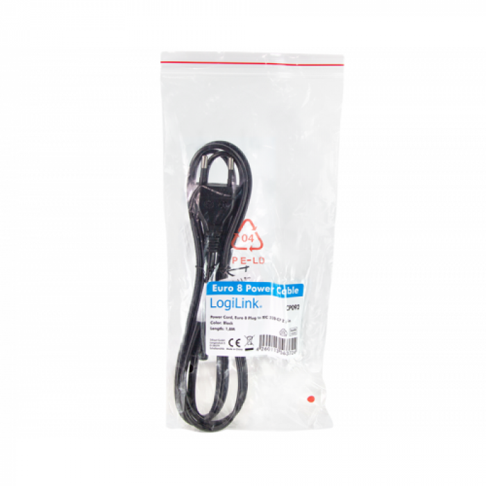 Cablu alimentare Logilink CP092, Euro Plug - C7, 1.8m, Black