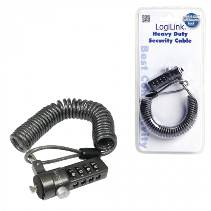 Cablu Anti-furt LogiLink cu cifru pentru laptop, Black