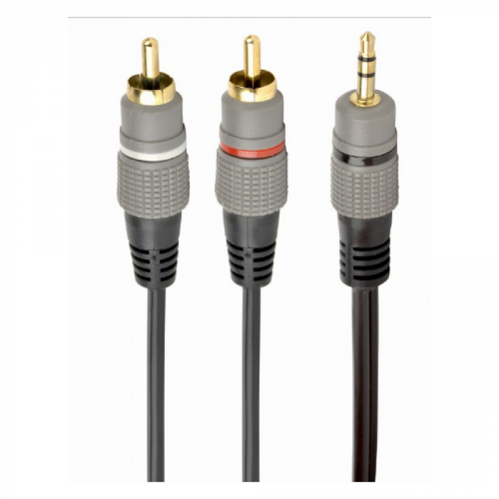 Cablu audio Gembird CCA-352-10M, 2x RCA - 1x 3.5mm jack, 10m, Black