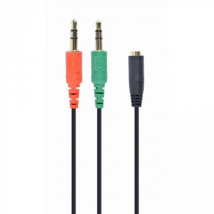 Cablu audio Startech CCA-418, 2x 3.5 mm jack male - 1x 3.5mm jack female, 0.2m, Black