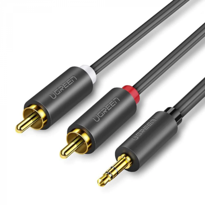 Cablu audio Ugreen AV116, 3.5mm jack male - 2x RCA male, 3m, Black