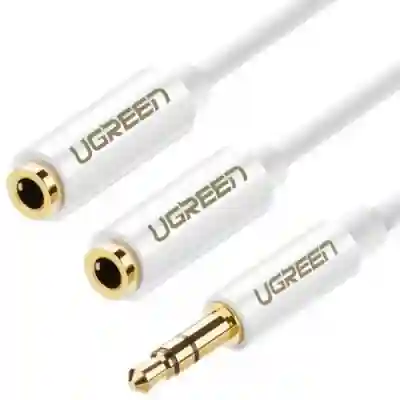 Cablu audio Ugreen AV134, 3.5mm jack male - 2x 3.5mm jack female, 0.25m, White