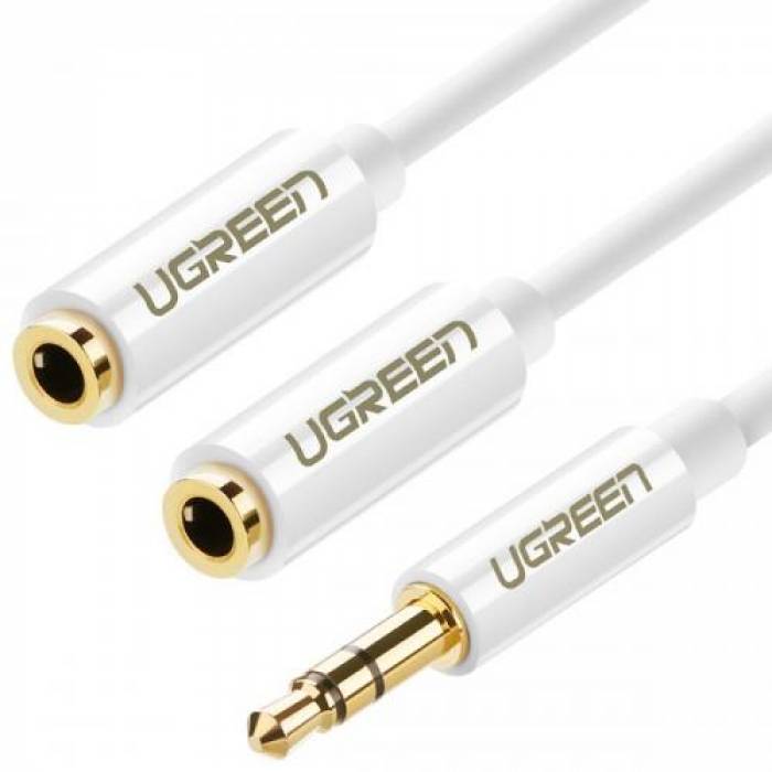 Cablu audio Ugreen AV134, 3.5mm jack male - 2x 3.5mm jack female, 0.25m, White