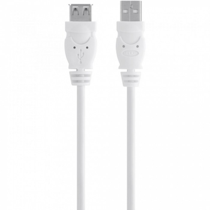 Cablu Belkin Extension, USB 2.0 Male - USB 2.0 Female, 3m, White