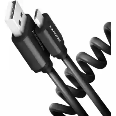 Cablu de date Axagon Twister, MIcro USB - USB Tip A, 0.6m, Black