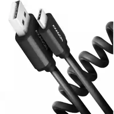 Cablu de date Axagon Twister, USB Tip C - USB Tip A, 0.6m, Black