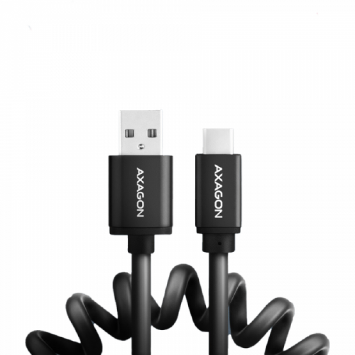 Cablu de date Axagon Twister, USB Tip C - USB Tip A, 0.6m, Black