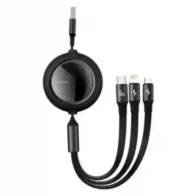 Cablu de date Baseus Bright Mirror 3-in-1 CAMLC-AMJ01, USB - Micro-USB + Lightning + USB-C, 1.2m, Black