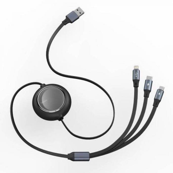 Cablu de date Baseus Bright Mirror 3-in-1 CAMLT-MJ01, USB - Micro-USB + Lightning + USB-C, 1.2m, Black