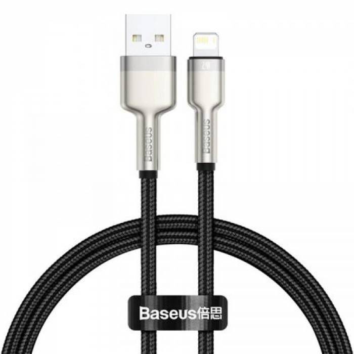 Cablu de date Baseus Cafule Metal, Fast Charging, CALJK-A01, USB - Lightning, 1m, Black