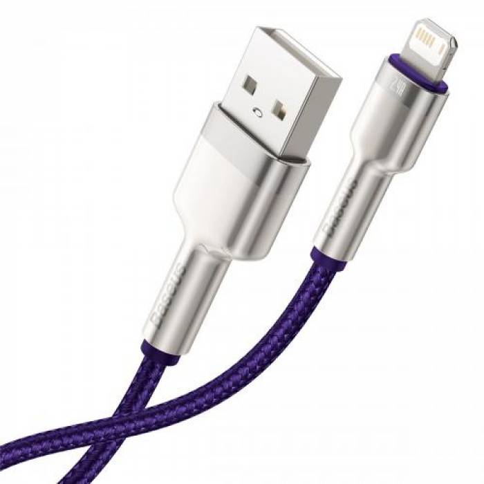 Cablu de date Baseus Cafule Metal, Fast Charging, CALJK-A05, USB - Lightning, 1m, Purple