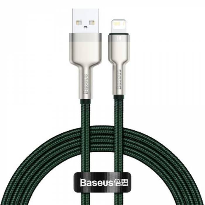 Cablu de date Baseus Cafule Metal, Fast Charging, CALJK-A06, USB - Lightning, 1m, Green