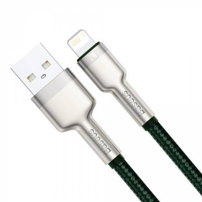Cablu de date Baseus Cafule Metal, Fast Charging, CALJK-A06, USB - Lightning, 1m, Green