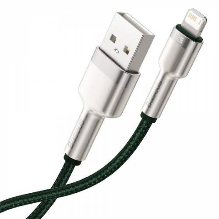 Cablu de date Baseus Cafule Metal, Fast Charging, CALJK-A06, USB - Lightning, 1m, Green