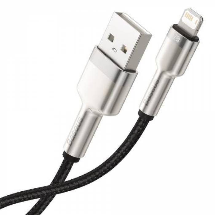 Cablu de date Baseus Cafule Metal, Fast Charging, CALJK-B01, USB - Lightning, 2m, Black