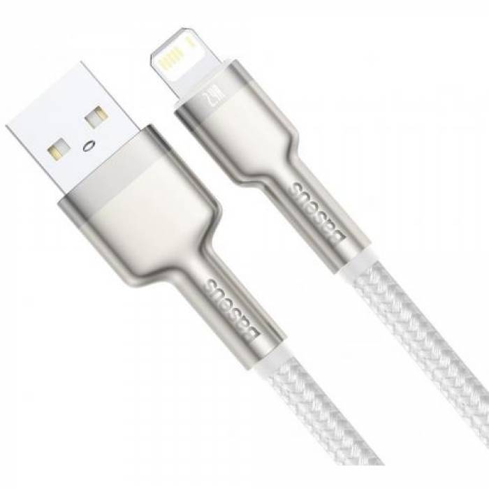 Cablu de date Baseus Cafule Metal, Fast Charging, CALJK-B02, USB - Lightning, 2m, White