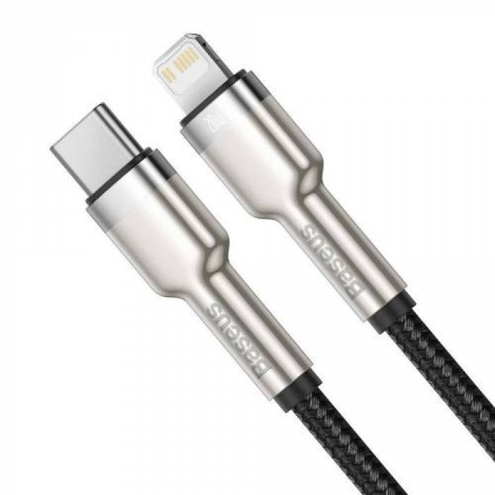 Cablu de date Baseus Cafule Metal, Fast Charging, CATLJK-B01, USB-C - Lightning, 2m, Black