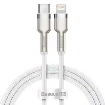 Cablu de date Baseus Cafule Metal, Fast Charging, CATLJK-B02, USB-C - Lightning, 2m, White