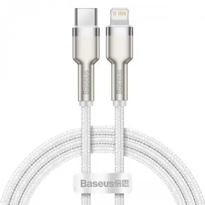 Cablu de date Baseus Cafule Metal, Fast Charging, CATLJK-B02, USB-C - Lightning, 2m, White