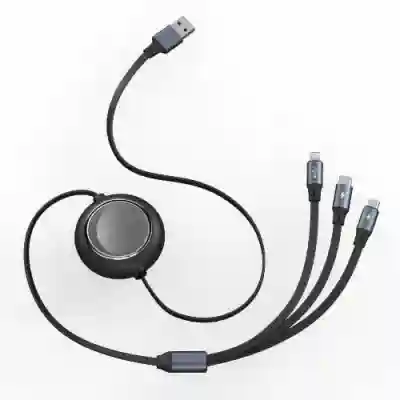 Cablu de date Baseus CAMJ010001, USB - Lightning + USB-C + microUSB, 1.1m, Black