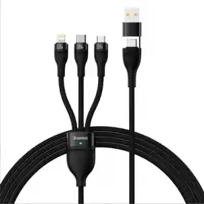 Cablu de date Baseus CASS030101, USB - USB-C + microUSB + Lightning, 1.2m, Black