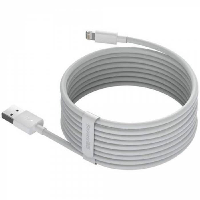Cablu de date Baseus Simple Wisdom TZCALZJ-02 USB - Lightning, 1.5m, White, 2Pack