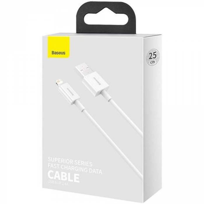 Cablu de date Baseus Superior, Fast Charging, CALYS-02, USB - Lightning, 0.25m, White