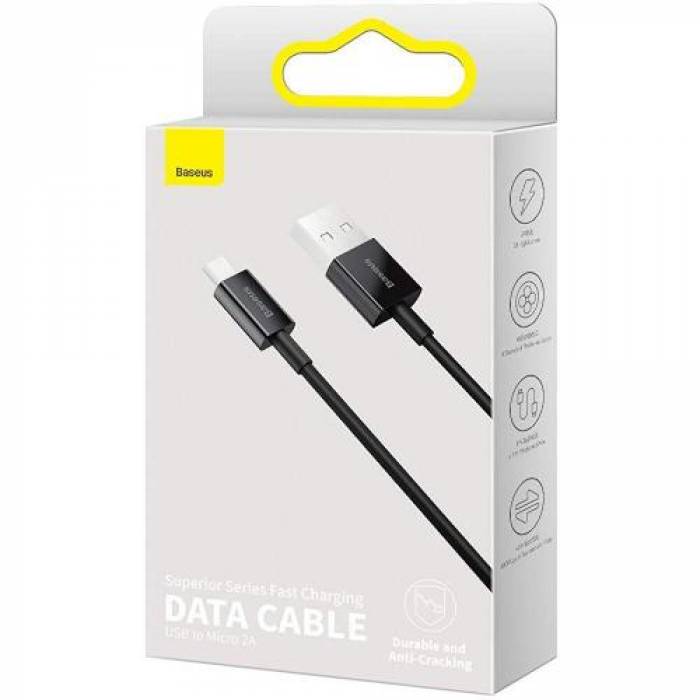 Cablu de date Baseus Superior, Fast Charging, CAMYS-01, USB - Micro-USB, 1m, Black