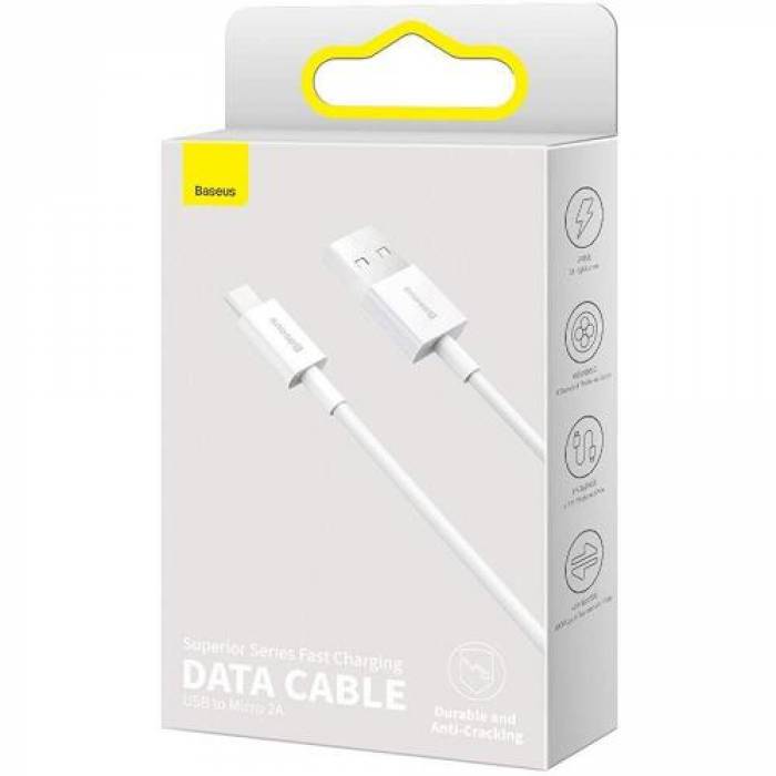 Cablu de date Baseus Superior, Fast Charging, CAMYS-02, USB - Micro-USB, 1m, White