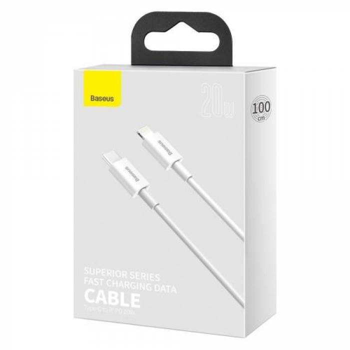 Cablu de date Baseus Superior, Fast Charging, CATLYS-A02, USB-C - Lightning, 1m, White