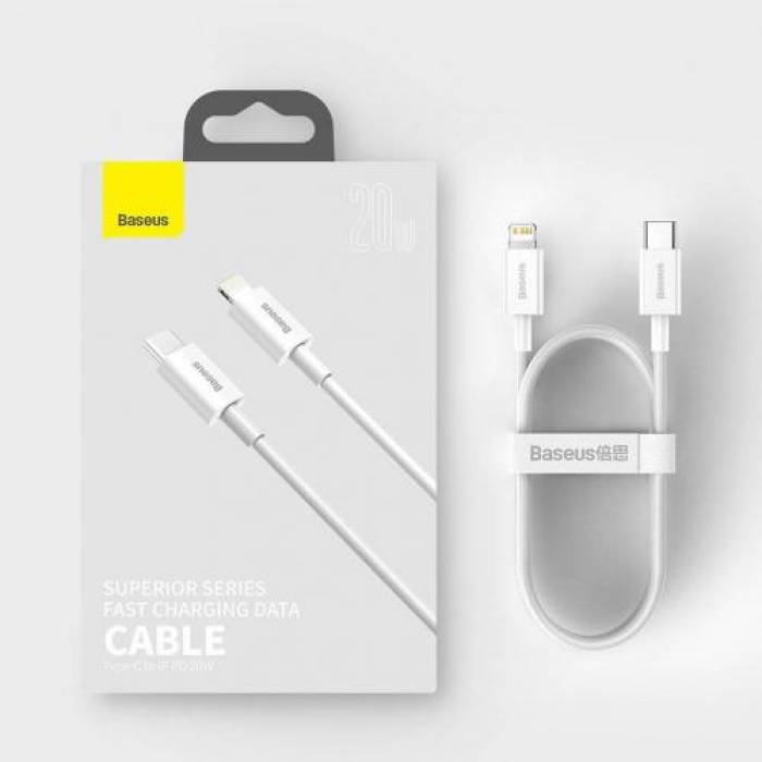 Cablu de date Baseus Superior, Fast Charging, CATLYS-B02, USB-C - Lightning, 1.5m, White