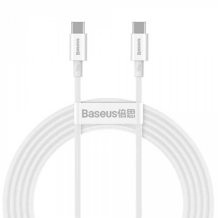 Cablu de date Baseus Superior, Fast Charging, CATYS-C02, USB-C - USB-C, 2m, White