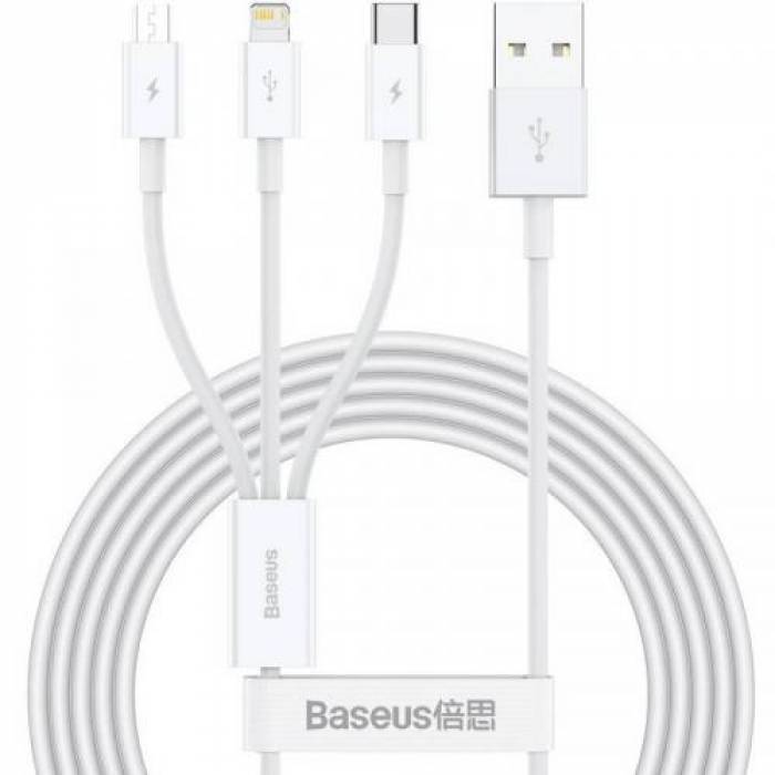 Cablu de date Baseus Superior Series USB - USB-C + Micro-USB + Lightning, 1.5m, White