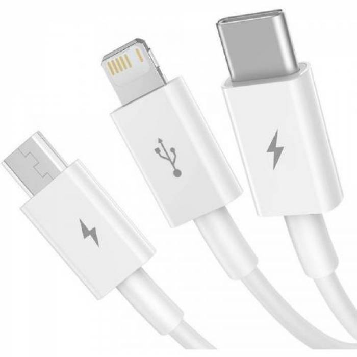 Cablu de date Baseus Superior Series USB - USB-C + Micro-USB + Lightning, 1.5m, White