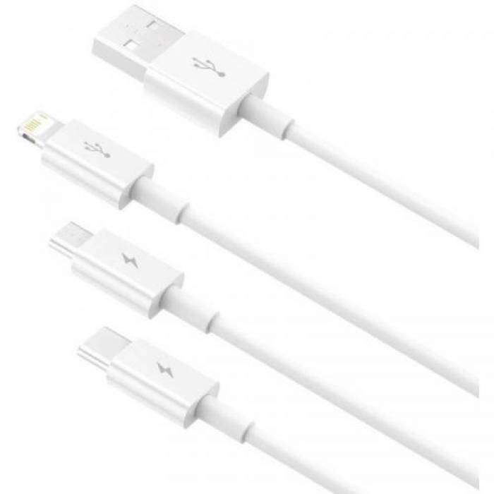 Cablu de date Baseus Superior Series USB - USB-C + Micro-USB + Lightning, 1.5m, White