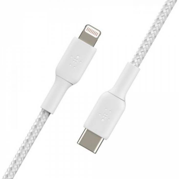 Cablu de date Belkin Boost Charge Braided, USB-C - Lightning, 1m, White