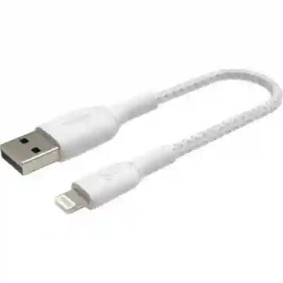 Cablu de date Belkin Boost Charge Braided, USB Tip A - Lightning, 15cm, White