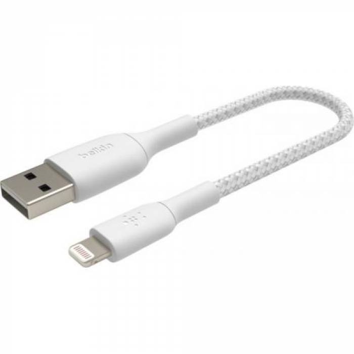 Cablu de date Belkin Boost Charge Braided, USB Tip A - Lightning, 15cm, White