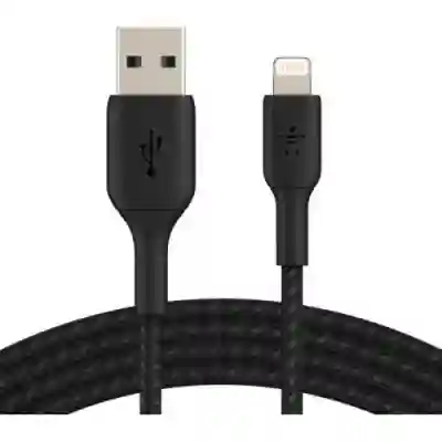 Cablu de date Belkin Boost Charge Braided, USB Tip A - Lightning, 1m, Black