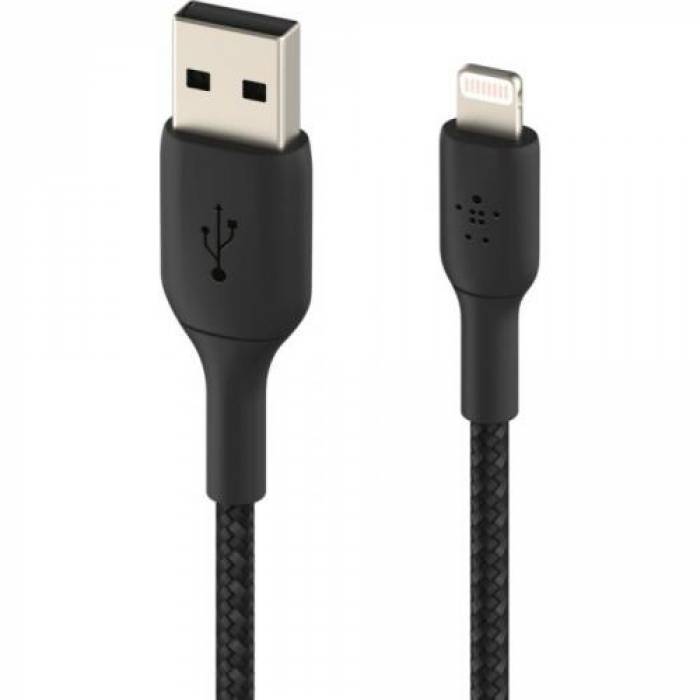 Cablu de date Belkin Boost Charge Braided, USB Tip A - Lightning, 1m, Black