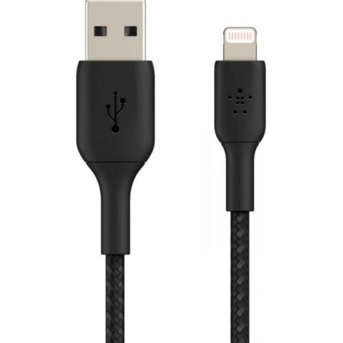 Cablu de date Belkin Boost Charge Braided, USB Tip A - Lightning, 1m, Black